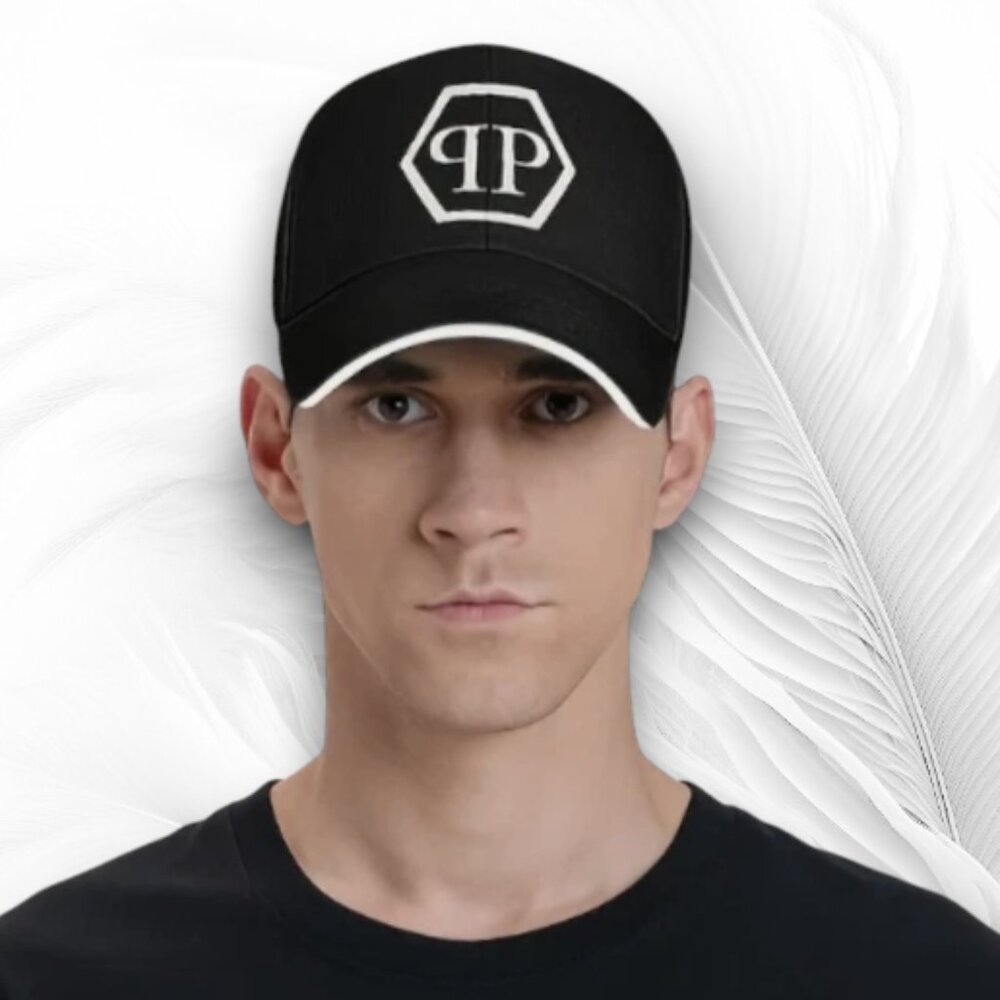 Men's Sports Baseball Cap Black with White Logo
